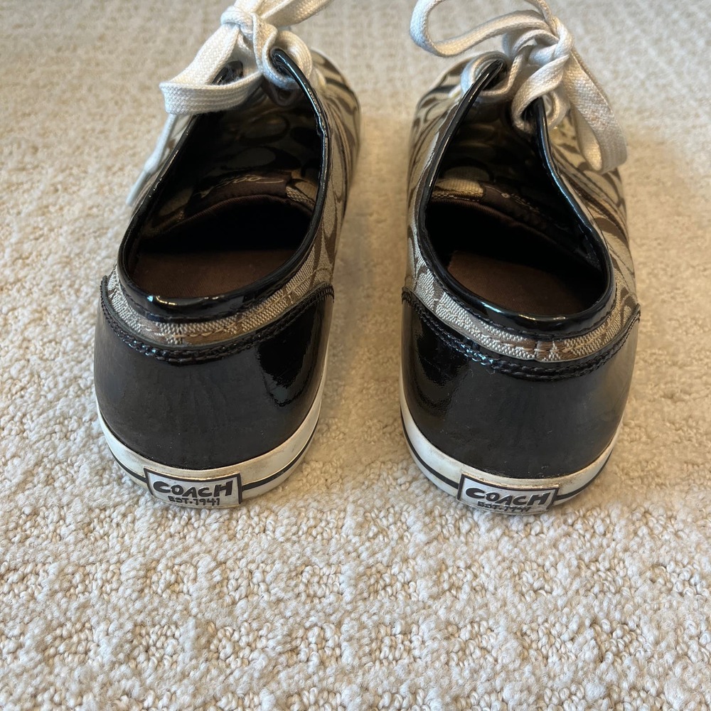 Coach Brown Signature Canvas Low-Top Sneakers with Black Trim - Picture 4 of 8